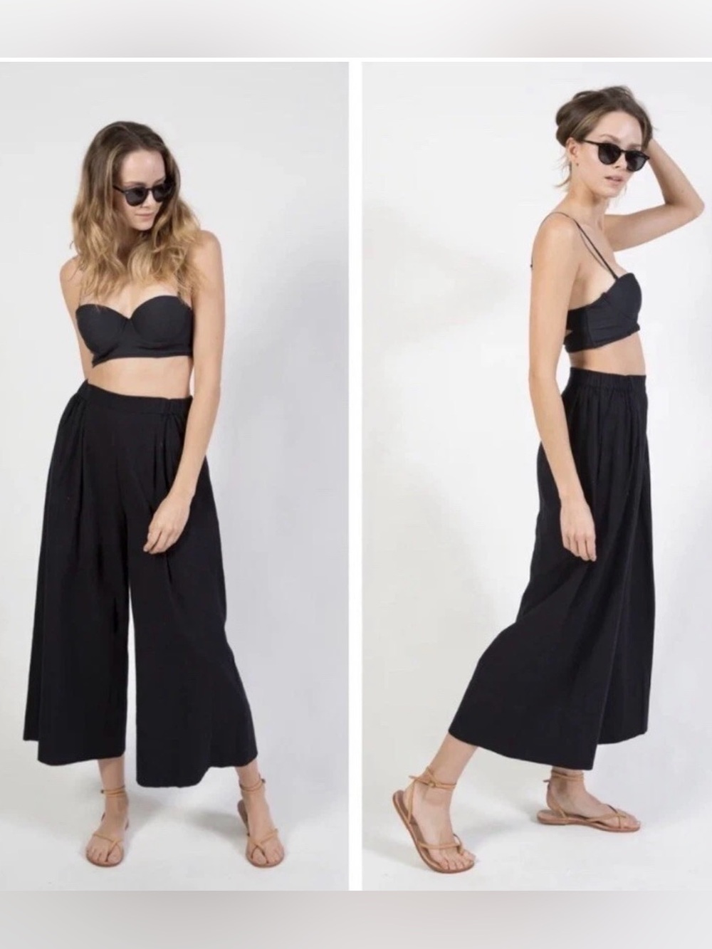 Mirth Istanbul Black Wide-Leg Cropped Pants Size Medium